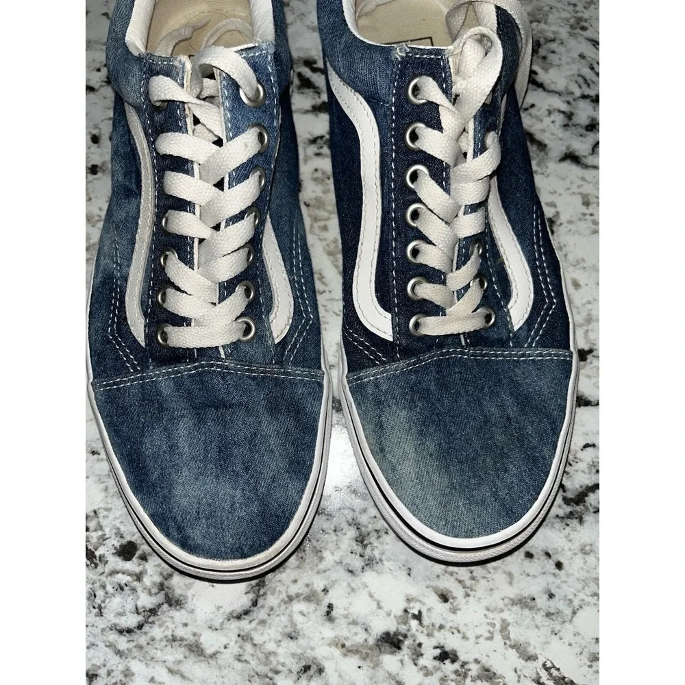 VANS‎ Old Skool Denim Acid Wash Canvas Classic Skate Shoes Men Sz 7.5 Women Sz 9